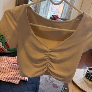 Aerie Women’s Ruched Front Short Sleeve Top — Cream